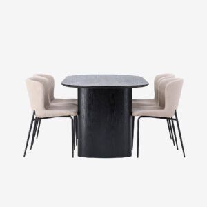 Venture Home – Matgrupp Isolde med 4st stolar Modesto – Svart – Matgrupp 4 personer – Från Homeroom