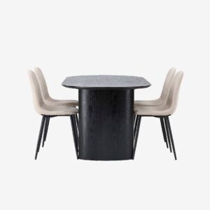 Venture Home – Matgrupp Isolde med 4st stolar Polar – Svart – Matgrupp 4 personer – Från Homeroom