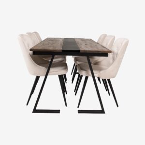 Venture Home – Matgrupp Jakarta med 6st matstolar Velvet Deluxe – Natur – Matgrupp 6 personer – Från Homeroom