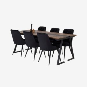Venture Home – Matgrupp Jakarta med 6st matstolar Velvet Deluxe – Svart – Matgrupp 6 personer – Från Homeroom