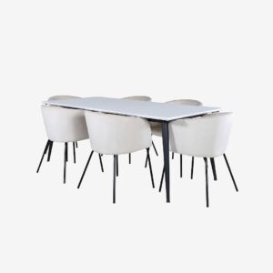 Venture Home – Matgrupp Jimmy med 6 st matstolar Berit – Vit – Matgrupp 6 personer – Från Homeroom