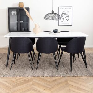 Venture Home – Matgrupp Jimmy med 6 st matstolar Velvet – Vit – Matgrupp 6 personer – Från Homeroom