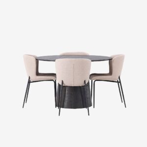 Venture Home – Matgrupp Lanzo med 4st stolar Modesto – Svart – Matgrupp 4 personer – Från Homeroom