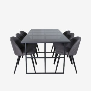 Venture Home – Matgrupp Leif med 6 st matstolar Velvet Stitches – Svart – Matgrupp 6 personer – Från Homeroom
