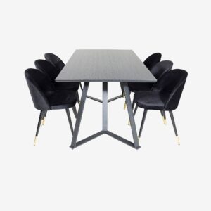 Venture Home – Matgrupp Maggie med 6st matstolar Valleta – Svart – Matgrupp 6 personer – Från Homeroom