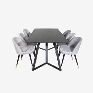 Venture Home – Matgrupp Maggie med 6st matstolar Valleta – Svart – Matgrupp 6 personer – Från Homeroom
