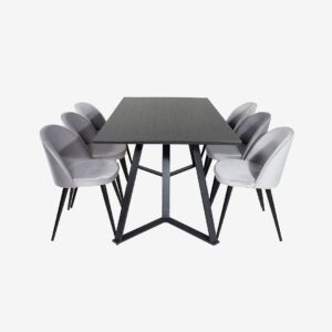 Venture Home – Matgrupp Maggie med 6st matstolar Valleta – Svart – Matgrupp 6 personer – Från Homeroom