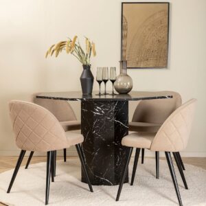 Venture Home – Matgrupp Marbs med 4 st matstolar Velvet Stitches – Svart – Matgrupp 4 personer – Från Homeroom