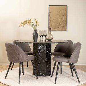 Venture Home – Matgrupp Marbs med 4 st matstolar Velvet Stitches – Svart – Matgrupp 4 personer – Från Homeroom