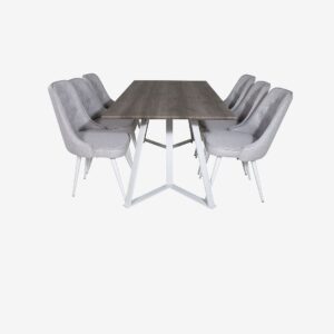 Venture Home – Matgrupp Marina med 6 st matstolar Velvet Deluxe – Grå – Matgrupp 6 personer – Från Homeroom