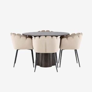 Venture Home – Matgrupp Olivia med 4st matstolar Limhamn – Brun – Matgrupp 4 personer – Från Homeroom