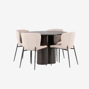 Venture Home – Matgrupp Olivia med 4st matstolar Modesto – Brun – Matgrupp 4 personer – Från Homeroom