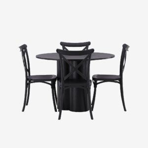 Venture Home – Matgrupp Olivia med 4st stolar Crosett – Svart – Matgrupp 4 personer – Från Homeroom