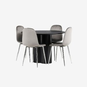 Venture Home – Matgrupp Olivia med 4st stolar Eva – Svart – Matgrupp 4 personer – Från Homeroom