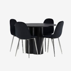 Venture Home – Matgrupp Olivia med 4st stolar Polar – Svart – Matgrupp 4 personer – Från Homeroom