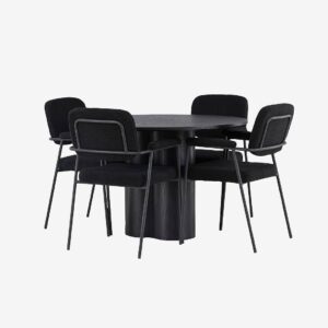 Venture Home – Matgrupp Olivia med 4st stolar Yesterday – Svart – Matgrupp 4 personer – Från Homeroom