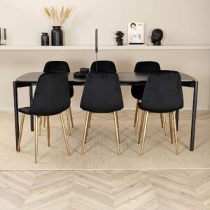 Venture Home – Matgrupp Pelle med 6 st matstolar Polar – Svart – Matgrupp 6 personer – Från Homeroom