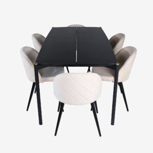 Venture Home – Matgrupp Pelle med 6 st matstolar Velvet Stitches – Svart – Matgrupp 6 personer – Från Homeroom
