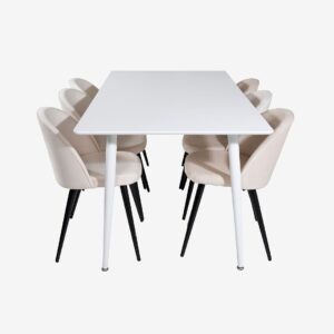 Venture Home – Matgrupp Penally med 6st matstolar Valleta – Vit – Matgrupp 6 personer – Från Homeroom