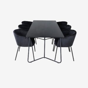 Venture Home – Matgrupp Petra med 6 st matstolar Berit – Svart – Matgrupp 6 personer – Från Homeroom