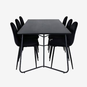 Venture Home – Matgrupp Petra med 6 st matstolar Polar – Svart – Matgrupp 6 personer – Från Homeroom