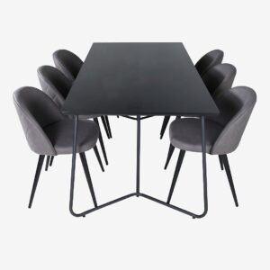 Venture Home – Matgrupp Petra med 6 st matstolar Velvet Stitches – Svart – Matgrupp 6 personer – Från Homeroom