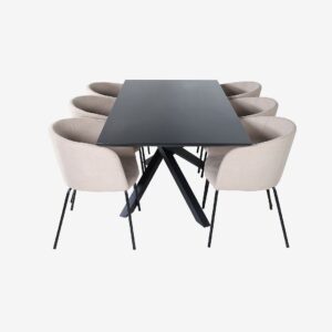 Venture Home – Matgrupp Piazza med 6 st matstolar Berit – Svart – Matgrupp 6 personer – Från Homeroom