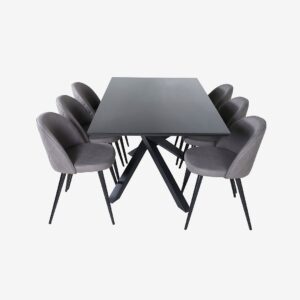 Venture Home – Matgrupp Piazza med 6 st matstolar Velvet Stitches – Svart – Matgrupp 6 personer – Från Homeroom