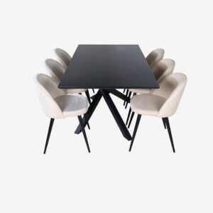 Venture Home – Matgrupp Piazza med 6 st matstolar Velvet Stitches – Svart – Matgrupp 6 personer – Från Homeroom