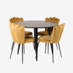 Venture Home – Matgrupp Plaza med 4 stolar Limhamn – Svart – Matgrupp 4 personer – Från Homeroom