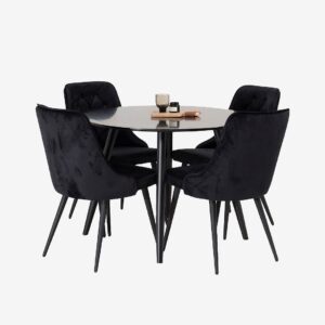 Venture Home – Matgrupp Plaza med 4 stolar Velvet Deluxe – Svart – Matgrupp 4 personer – Från Homeroom