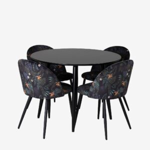 Venture Home – Matgrupp Plaza med 4 stolar Velvet – Svart – Matgrupp 4 personer – Från Homeroom