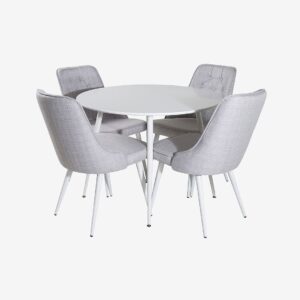 Venture Home – Matgrupp Plaza med 4st matstolar Velvet Deluxe – Vit – Matgrupp 4 personer – Från Homeroom