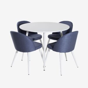 Venture Home – Matgrupp Plaza med 4st matstolar Velvet – Vit – Matgrupp 4 personer – Från Homeroom