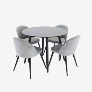 Venture Home – Matgrupp Plaza med stolar Sammet – Grå – Matgrupp 4 personer – Från Homeroom