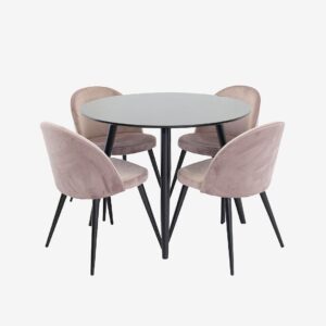 Venture Home – Matgrupp Plaza med stolar Sammet – Rosa – Matgrupp 4 personer – Från Homeroom