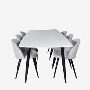 Venture Home – Matgrupp Polar med 6 stolar Velvet – Vit – Matgrupp 6 personer – Från Homeroom