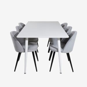 Venture Home – Matgrupp Polar med 6st matstolar Velvet – Vit – Matgrupp 6 personer – Från Homeroom