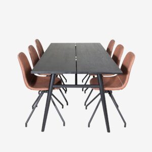 Venture Home – Matgrupp Sleek med 6st matstolar Polar – Svart – Matgrupp 6 personer – Från Homeroom