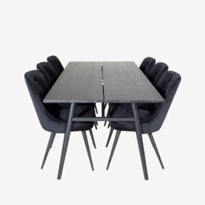 Venture Home – Matgrupp Sleek med 6st matstolar Velvet Deluxe – Svart – Matgrupp 6 personer – Från Homeroom