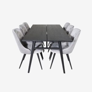 Venture Home – Matgrupp Sleek med 6st matstolar Velvet Deluxe – Svart – Matgrupp 6 personer – Från Homeroom