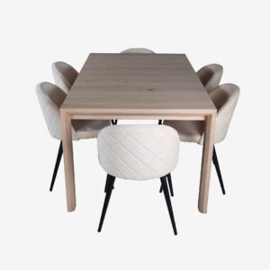 Venture Home – Matgrupp Slider med 6 st matstolar Velvet Stitches – Vit – Matgrupp 6 personer – Från Homeroom