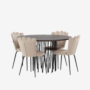 Venture Home – Matgrupp Stone med 4st matstolar Limhamn – Beige – Matgrupp 4 personer – Från Homeroom