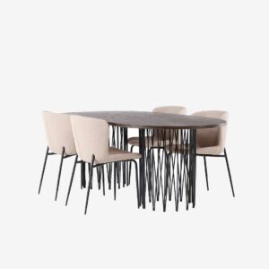 Venture Home – Matgrupp Stone med 4st matstolar Modesto – Brun – Matgrupp 4 personer – Från Homeroom