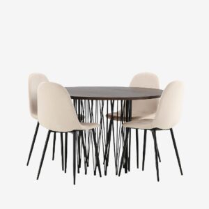 Venture Home – Matgrupp Stone med 4st matstolar Polar – Beige – Matgrupp 4 personer – Från Homeroom