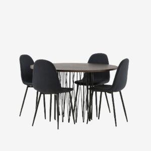 Venture Home – Matgrupp Stone med 4st matstolar Polar – Svart – Matgrupp 4 personer – Från Homeroom