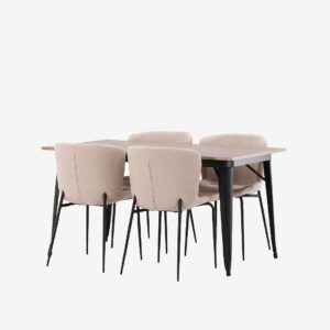 Venture Home – Matgrupp Tempe med 4st matstolar Modesto – Beige – Matgrupp 4 personer – Från Homeroom