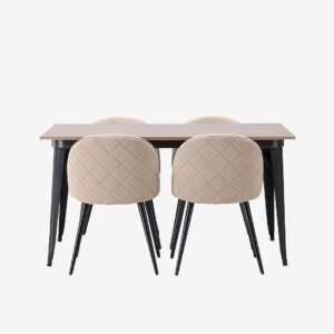 Venture Home – Matgrupp Tempe med 4st matstolar Velvet – Brun – Matgrupp 4 personer – Från Homeroom