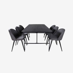 Venture Home – Matgrupp Uno med 6 st matstolar Velvet Stitches – Svart – Matgrupp 6 personer – Från Homeroom