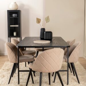 Venture Home – Matgrupp Uno med 6 st matstolar Velvet Stitches – Svart – Matgrupp 6 personer – Från Homeroom